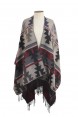 Poncho em Acrílico e Poliéster Estampa Étnica Multicor com Franja 1,50x1,30 cm