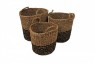 Jg c/ 3 Cestos Fibra Natural Alças e Listra Preta 45x45 cm