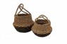 Cestos em Fibra Natural c/ Alças e Listra Preta Jg c/ 2 Pçs 34X45X34 cm