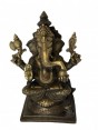 Escultura Indiana Ganesha Trono em Metal cor Bronze 22,5 cm