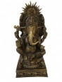 Escultura Indiana Ganesha Trono em Metal cor Bronze 14,25 cm