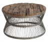 Mesa de Centro em Ferro cor Bronze c/ Tampo em Madeira Rústica de Demolição 92x92x51 cm