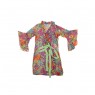 Saída de Praia em Viscose Floral Verde e Roxo com Amarração e Manga 3/4