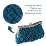 Bolsa em Tecido Azul Trançado com Acabamento em Pedraria de Cristal e Metal Prateado A12xC21xL2 cm