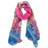 Echarpe em Poliéster Floral Azul e Rosa 180xL80 cm