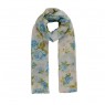 Echarpe Branca e Amarela c/ Estampa Floral Azul e Verde Poliéster 180x100 cm