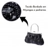 Bolsa em Tecido Bordada com Miçangas e Pedrarias Preta A14,3xC27 cm