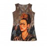 Regata Marrom Preto e Laranja Estampa Frida Kahlo c/ Miçangas Algodão A70xL40