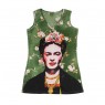 Regata Verde e Preto Estampa Frida Kahlo c/ Floral e Miçangas Algodão A70xL40