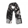 Echarpe em Algodão Preto Floral Branco/Cinza A160xL50 cm