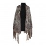 Echarpe Triangular Marrom e Cinza Estampa Animal Print Acrílico c/ Franja em Courino 180x70x70 cm