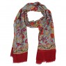 Echarpe Floral e Folhagens c/ Listra Vermelho Azul e Verde Poliéster 185x90 cm