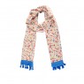 Echarpe em Viscose Floral com Borda Azul e Macromê A180xL40 cm
