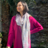 Echarpe Estampada Arabescos Bege, Rosa e Roxo claro Poliéster 180x90 cm