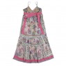 Vestido Rodado de Alcinha Cinza c/ Bordado Floral, Miçangas e Laço Viscose A130xL60 cm