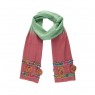 Echarpe Degradê Rosa e Verde c/ Aplicações Floral e Miçangas Viscose 180x50 cm