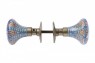 Maçaneta Cerâmica e Metal Decorada Azul e Laranja C22xD8 cm