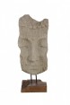 Escultura Meia Face Buda em Pedra Decorativa com Base de Madeira A75 cm