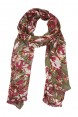 Echarpe em Algodão Verde Oliva Floral Pink com Bordado A180xL50 cm
