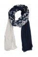 Echarpe em Algodão Duo Color Branco/Azul Floral A180xL50 cm
