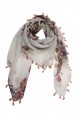 Lenço em Algodão Branco com Estampa Floral e Macromês  100x100 cm