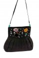 Bolsa em Tecido Preto com Pedraria Colorida e Miçangas Com Alça A22xC26 cm