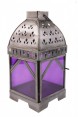 Lanterna Metal Trabalhado Prata com Vidro Roxo 24x12x12 cm