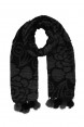 Cahcecol Preto Floral Cinza em Poliéster Texturizado c/ Pompom Pele Natural da Coelho 165x60 cm