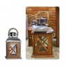 Lanterna de Madeira com Aço Inox e Alça em Corda 25X43CM N