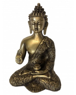 Escultura Indiana Buda em Metal cor Bronze 25 cm