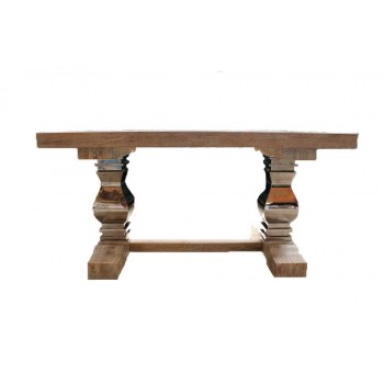 Mesa em Madeira Patina c/ Aço Polido e Mármore 160X75X80 cm