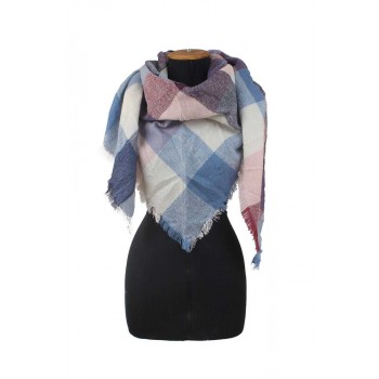 Echarpe Triangular Xadrez Azul e Rosa Acrílico 240x140 cm