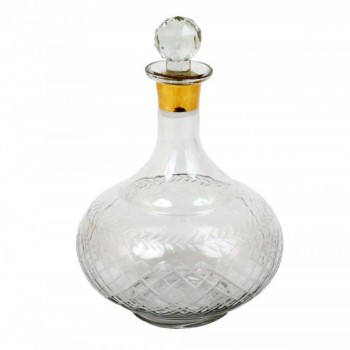 Decanter em Vidro Trabalhado c/ Detalhe em Metal Dourado e Tampa 21x16 cm