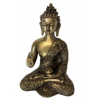 Escultura Indiana Buda em Metal cor Bronze 25 cm