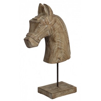 Estátua de Cavalo em Madeira Rústica Natural 23X12X45 cm