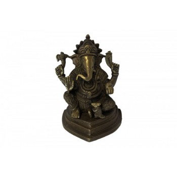 Escultura Indiana Ganesha em Metal cor Bronze 9,5X12,5 cm