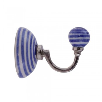 Cabide Gancho de Parede Cerâmica e Metal Círculo Azul 8x6 cm