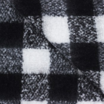 Xale Xadrez Preto com Branco com Franjas 185x50 cm Poliester