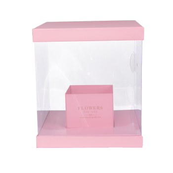 CAIXA DE PAPELÃO BOXE PARA FLORES ROSA 25x25x28CM