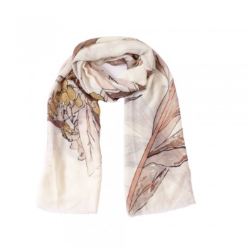Xale 100%  Poliester Folhas Off White 180X90 CM