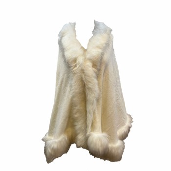 PONCHO 100% ACRILICO OFF WHITE COM PELE TAM  UNICO