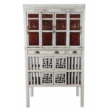 Armário Madeira Rústico Decapê Vazado Branco 178xL100xP52 cm