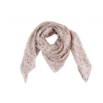 Lenço Rosa Claro c/ Mini Floral Roxo Viscose 100x100 cm
