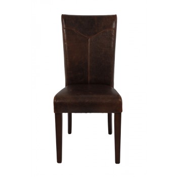 Cadeira em Couro Escuro e Madeira Tertulia L45xC63xA100 cm