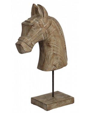 Estátua de Cavalo em Madeira Rústica Natural 23X12X45 cm