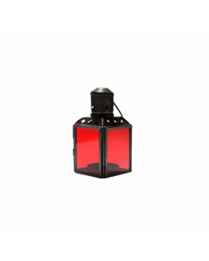 Lanterna de Metal e Vidro Vermelho com Suporte para Velas 6X6X11 cm