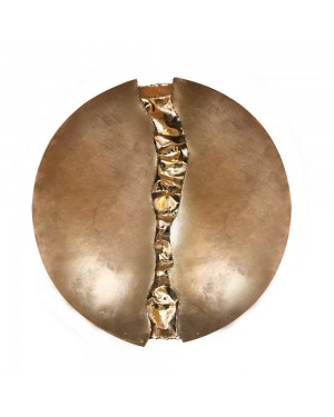 Mandala Decorativa p/ Parede em Metal Cinza c/ Detalhe Central Dourado D58xE5 cm