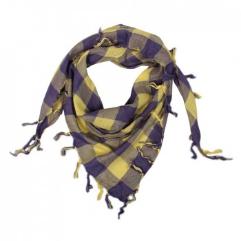 Lenço em Viscose Triangular Roxo e Amarelo com Franja 80x80x125 cm