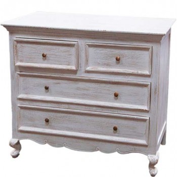 Cômoda em Madeira Branco Pátina 4 Gavetas Estilo Retrô 40X100X115 cm