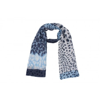 Echarpe Poá/Animal Print Azul Poliéster 178x88 cm